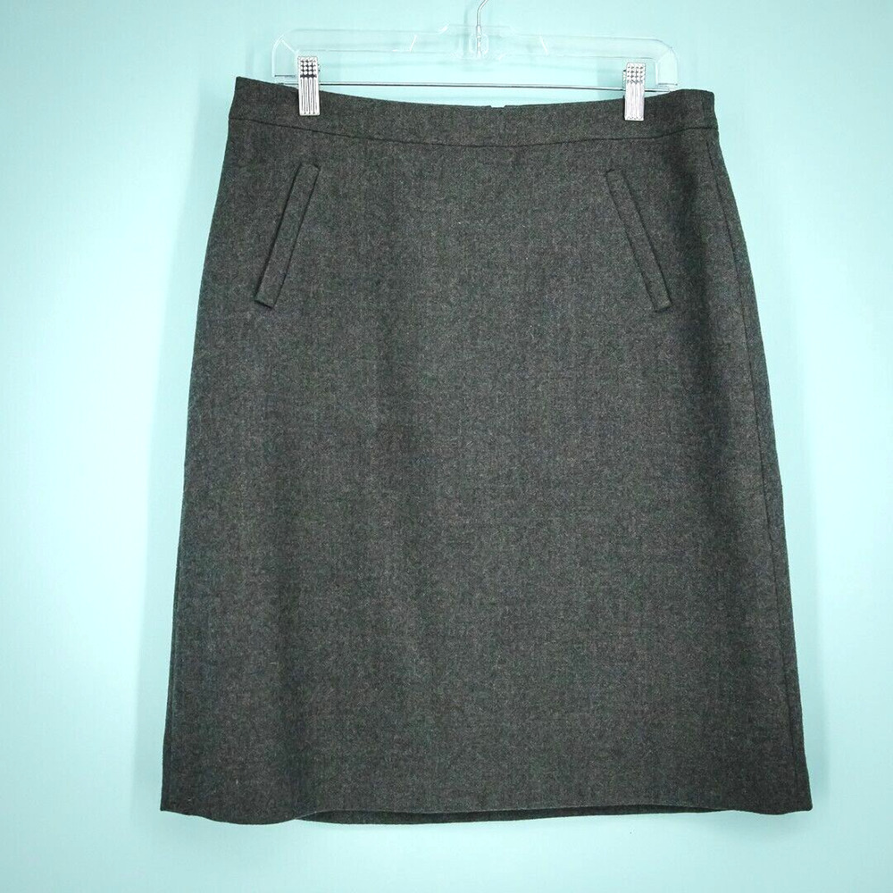 J. Crew Size 12 Grey Zip Pencil Straight Style Lined 100% Wool Work Skirt NEW